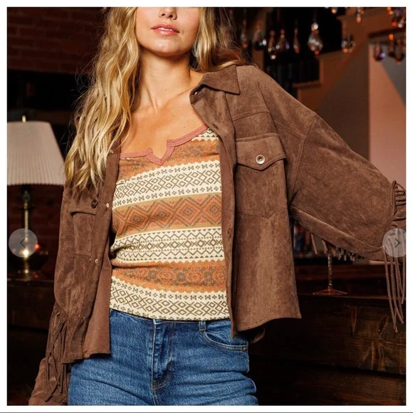 Caroline Retro Chic Fringe Faux Suede Jacket - Picture 4 of 5